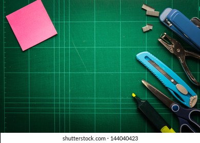 School and office supplies frame, on Cutting mat board background, back to school - Powered by Shutterstock