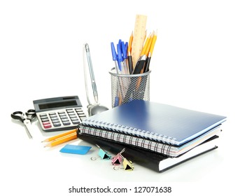 School and office supplies isolated on white