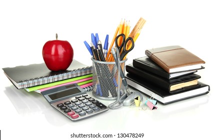 School Office Supplies Isolated On White Stock Photo 130478249 ...