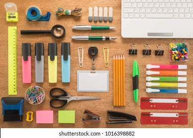 School Office Supplies On A Desk 