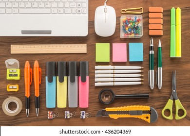 School office supplies on a desk 