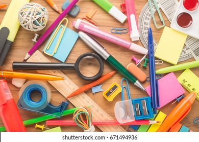 School Office Supplies On A Table