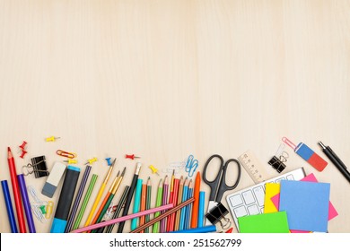 School   office supplies over office table  Top view and copy space
