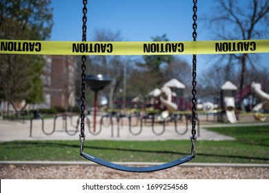 A School Playground In Michigan Is Sealed Off With Cordon Tape. The State Closed All Schools In An Effort O Thwart The Spread Of The Novel Coronavirus. 