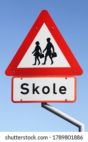 School Road Sign Called Skole In Danish Language, Denmark