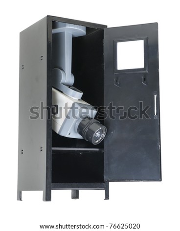 School security shown by close-captioned security camera in a locker - path included