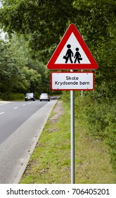 School Sign, Near A Danish School In Denmark