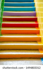 School stairs colored in rainbow colors. Diversity multicolored flag concept.