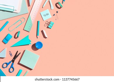School stationery on a pink background. Back to school creative illustration, template. - Shutterstock ID 1137745667