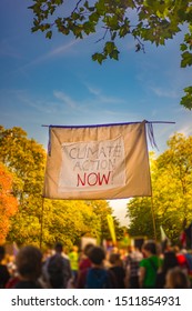 School Strike For Climate March On A Beautiful Autumn Day In Scotland