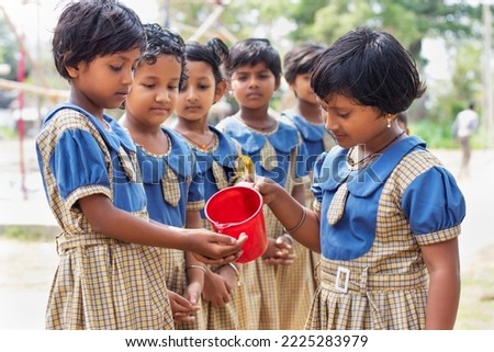 School students Eating after using hand wash at school