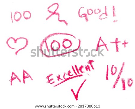 school study icon set 100% scoring ilustration hand drawing crayon A 
