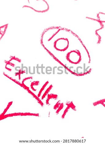 school study icon set 100% scoring ilustration hand drawing crayon A 