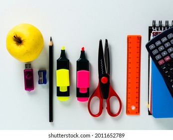 School Stuff On White Background. 