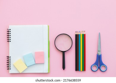 School Supplies Bottom Border On A Pink Background