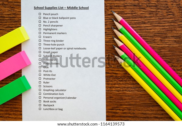 School Supplies List No 2 Pencils Stock Photo Edit Now 1164139573