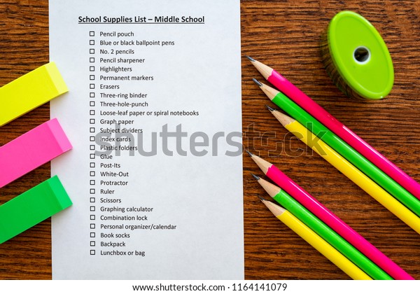 School Supplies List No 2 Pencils Stock Photo Edit Now 1164141079