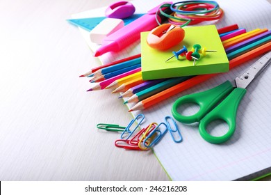 School Supplies On Desk, Close-up