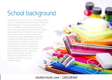 School Supplies On White Background