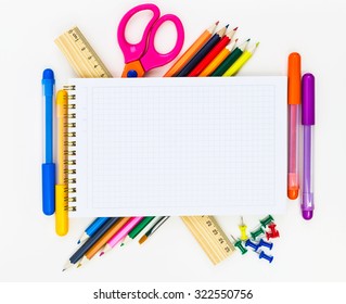 School Supplies On White Background 