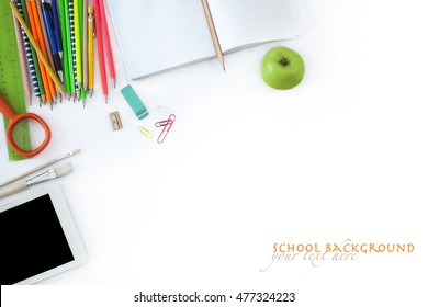 School Supplies On White Background