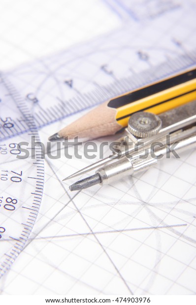 School technical\
drawing equipment close\
up