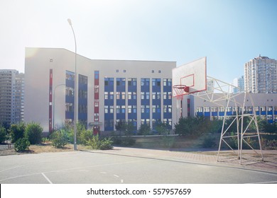 School Yard With Basketball Court