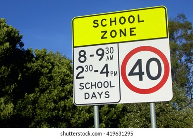 School Zone 40 Km Speed Sign.