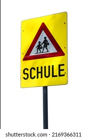 School Zone Traffic Sign On White Background