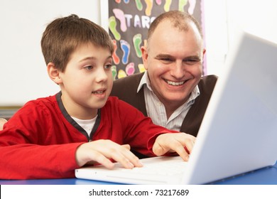 Schoolboy In IT Class Using Computer With Teacher - Powered by Shutterstock