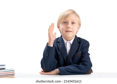 Schoolboy School Uniform Raised His Hand Stock Photo 2143431611 ...