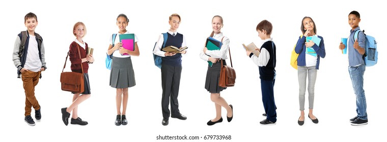 Schoolchildren of different ages on white background - Powered by Shutterstock