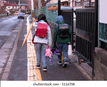 Schoolchildren Walking Tiredness Through Their Home