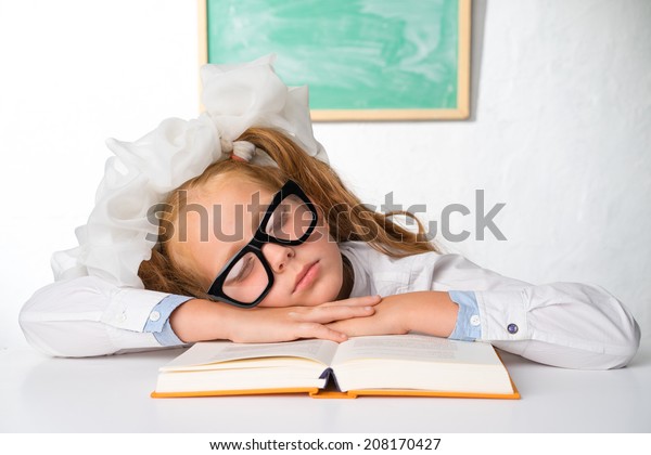 Schoolgirl Fell Asleep Class Reading Book Stock Photo Edit Now