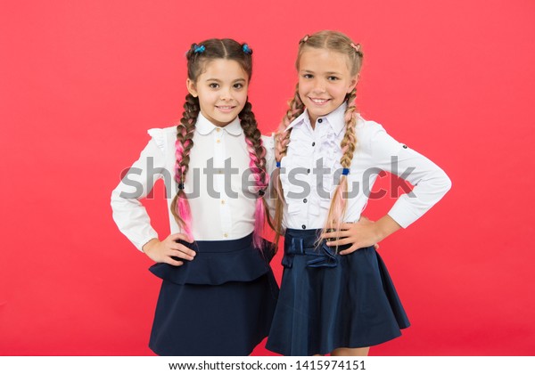 Schoolgirls Cute Hairstyle Happy Smiles Best People Education
