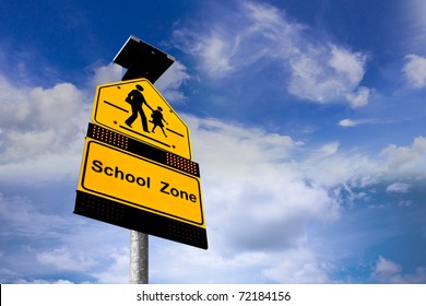 Schools Sign On Blue Sky Background