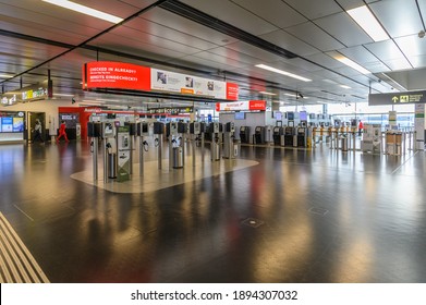 schwechat, austria, 13 jan 2021, empty terminal at the vienna international airport during the covid-19 lockdown