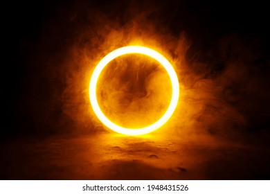 Sci Fi modern. Futuristic smoke. Neon color geometric circle on a dark background. Round mystical portal. - Shutterstock ID 1948431526