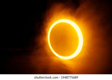 Sci Fi modern. Futuristic smoke. Neon color geometric circle on a dark background. Round mystical portal. - Shutterstock ID 1948775689