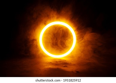 Sci Fi modern. Futuristic smoke. Neon color geometric circle on a dark background. Round mystical portal. - Powered by Shutterstock