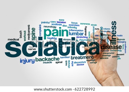 Sciatica word cloud concept on grey background