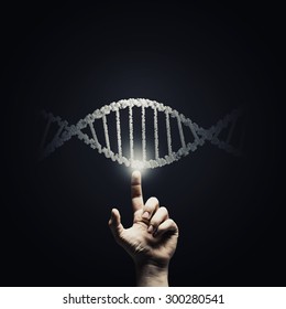 Science Concept Image Of Human Hand Touching DNA Molecule