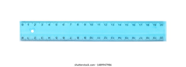 Science and education - Plastic blue school ruler isolated on a white background.