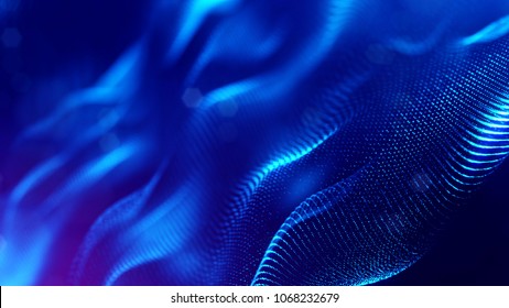 science fiction background of glowing particles with depth of field and bokeh. Particles form line and abstract surface grid. 3d rendering V36 blue - Powered by Shutterstock - Get 15% off with code: PIKWIZARD15