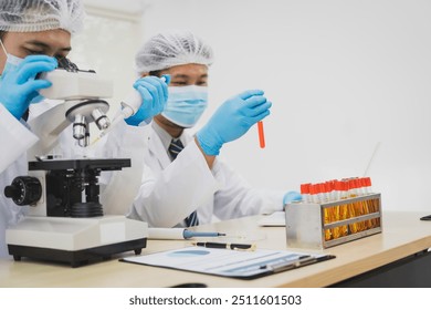 Science Lab Chemistry Science Lab with Microscope, Test Tubes, Chemical Beakers, Science Background, Colorful Liquids, Scientist Experiment on Chemical Liquids - Powered by Shutterstock