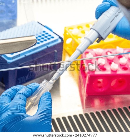 Science laboratory, DNA barcoding, micro pipetting techniques, Eppendorf Tubes are tubes for preparing, mixing, centrifuging, transporting, samples and reagents PCR master mix