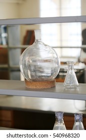 Science Laboratory Flask Glassware. Marine Biology Laboratory. Science Lab. Biology Laboratory. Science Glass And Beakers.  