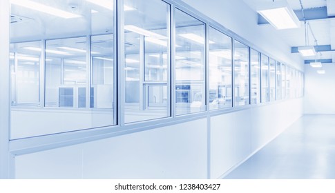 Science Laboratory Or Modern Interior Industrial Factory Background With Gateway And Brightness Fluorescent Lighting