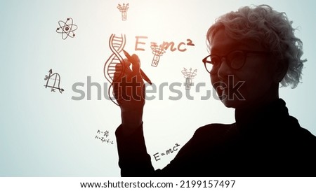 Science technology concept. Elderly Asian scientist.