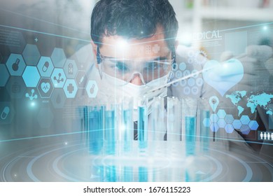 Science Technology Concept. Male Scientist In The Laboratory